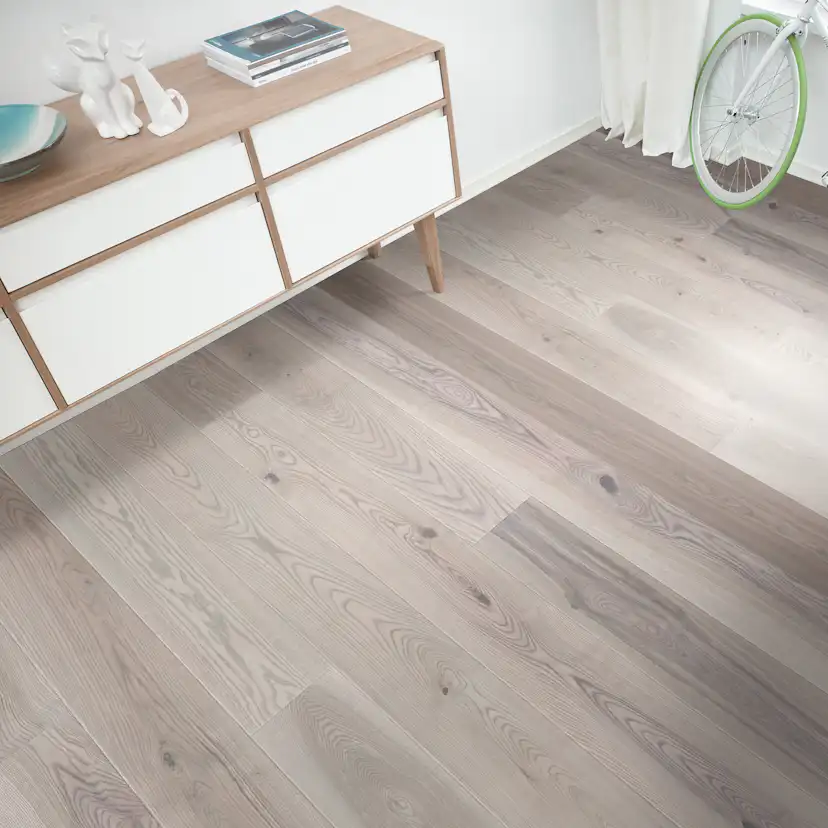 Trägolv Arena XL Plank Ask Ljusgrå, Mattlackat 1-Stavs Parkettgolv