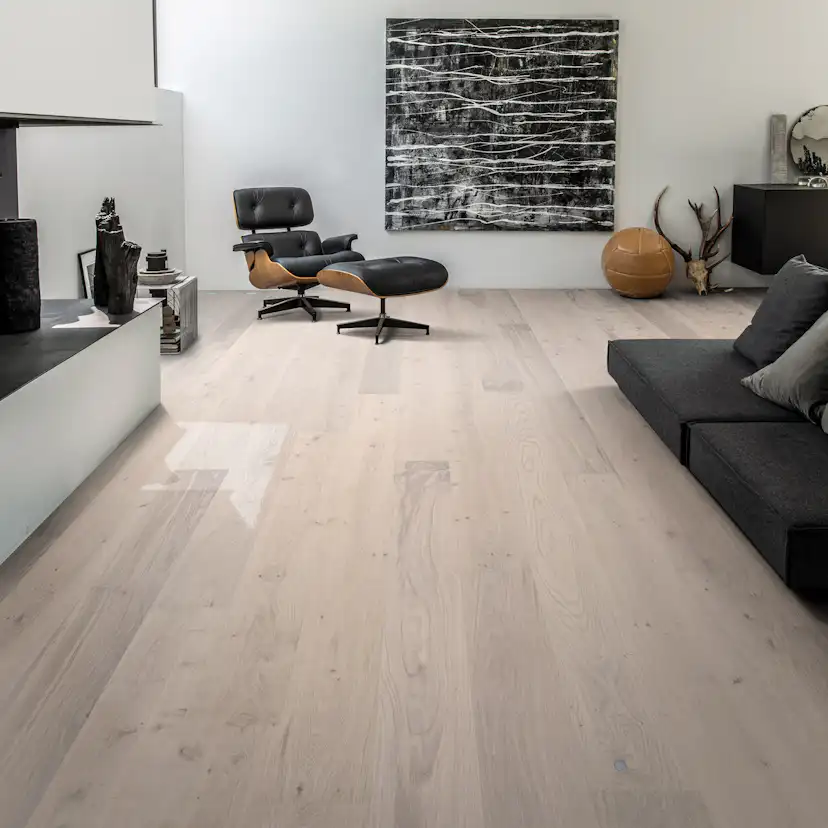 Trägolv Kährs Original Sky Vit Ek, Ultramattlackat 1-Stav Borstat Parkettgolv