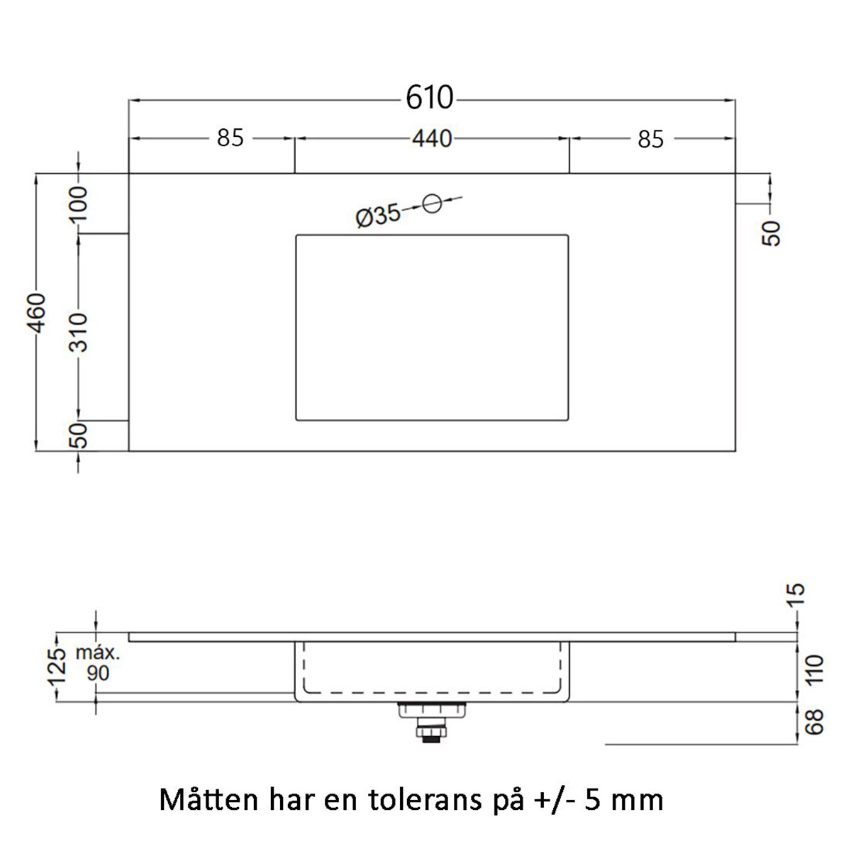 Tvättställ Solid Surface Tenfors Flow Solid Surface