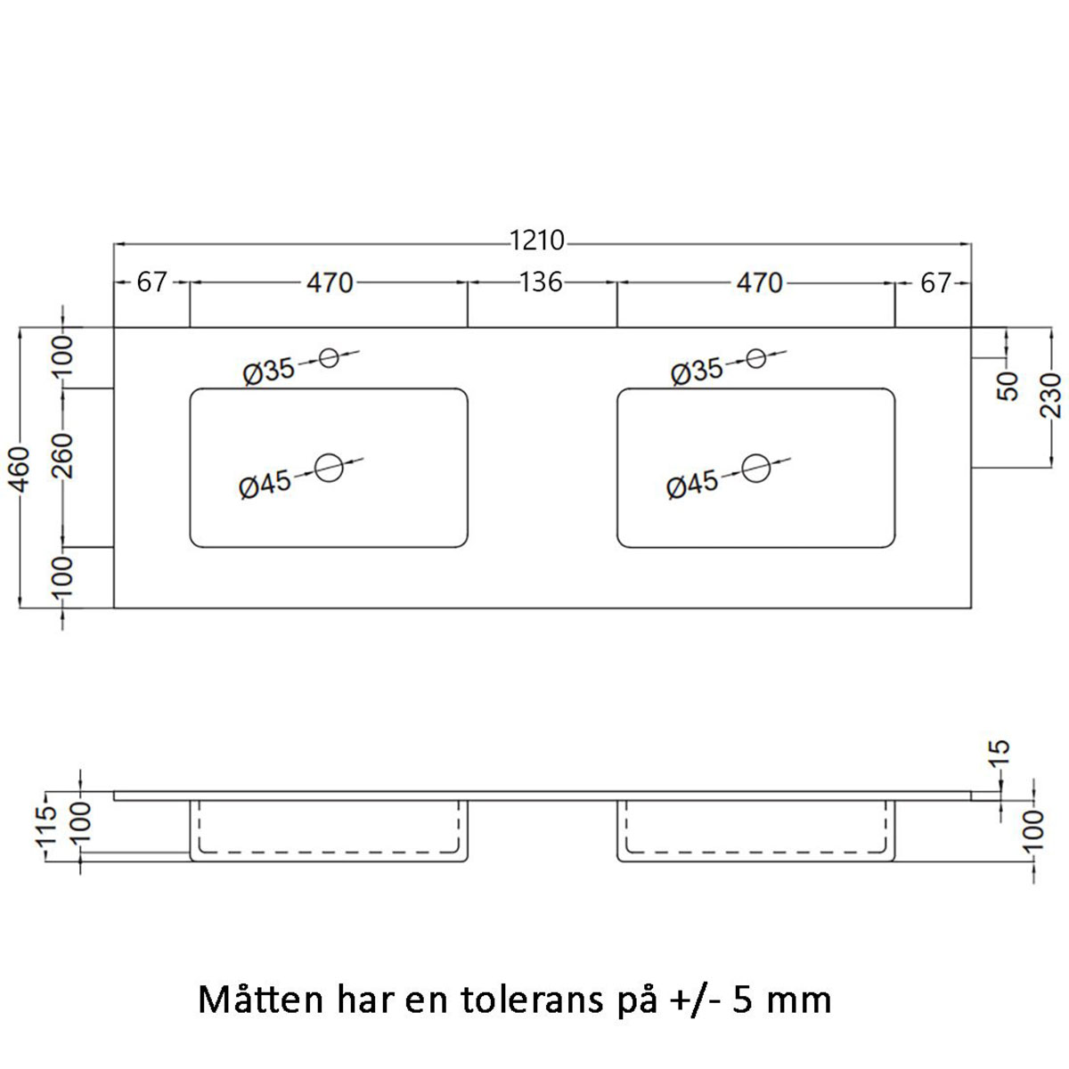 Tvättställ Tenfors Alpin XL Solid Surface 120 cm