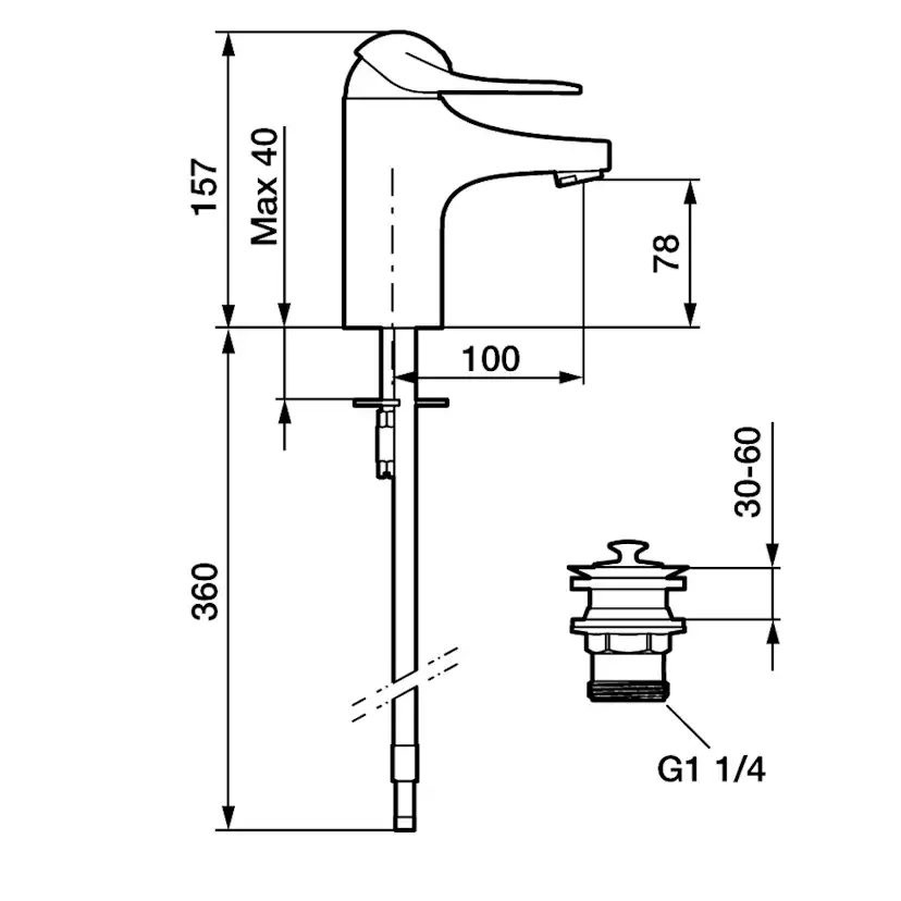 Tvättställsblandare FM Mattsson 9000E II med Silpluggventil