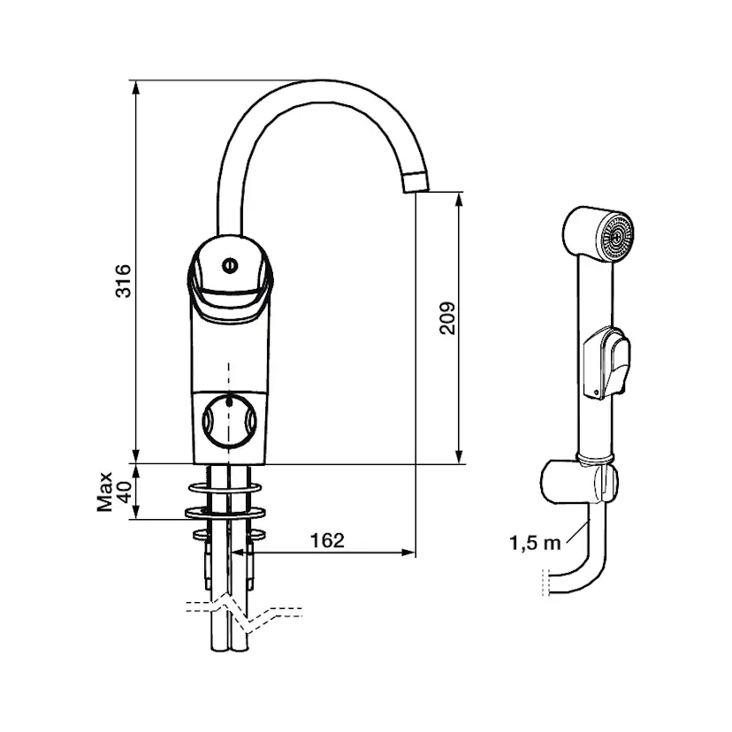 Tvättställsblandare FM Mattsson 9000E med Handdusch och Diskmaskinsavstängning