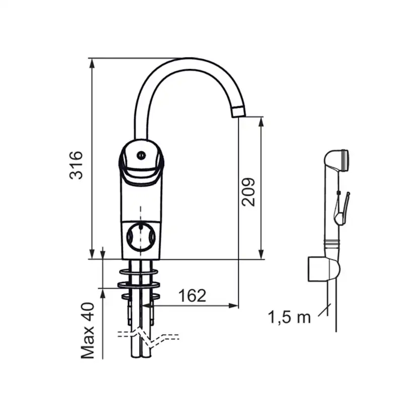 Tvättställsblandare FM Mattsson 9000E med Handdusch och Diskmaskinsavstängning