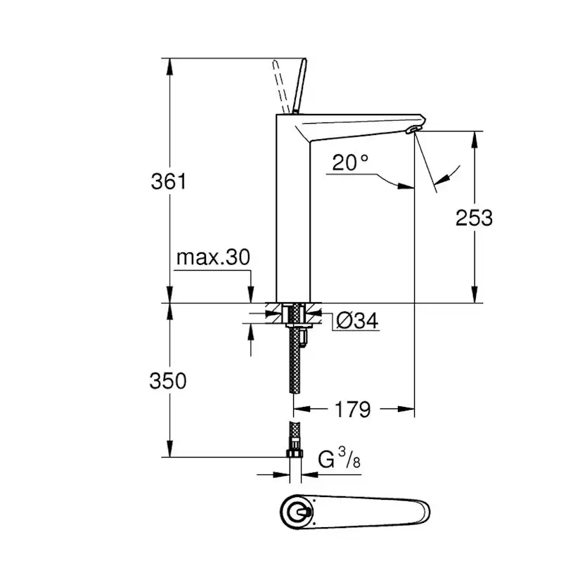 Tvättställsblandare Grohe Eurodisc Joy XL-Size med Lyftventil