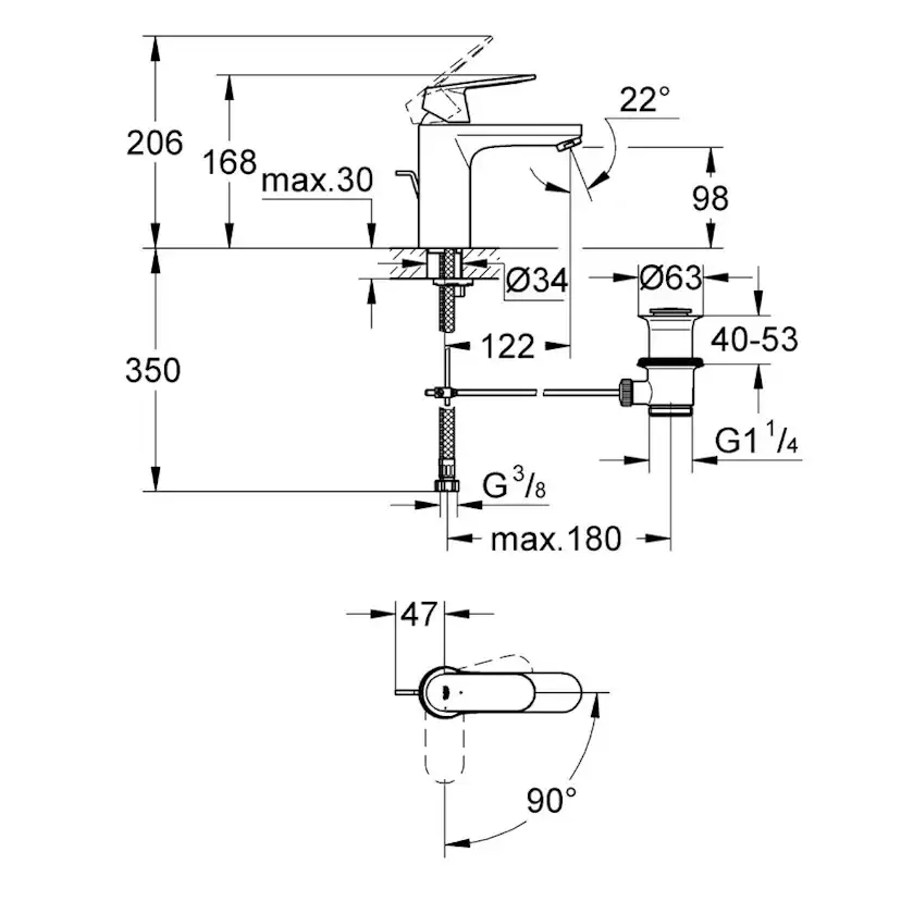 Tvättställsblandare Grohe Eurosmart Cosmopolitan 23396 med Kallstart