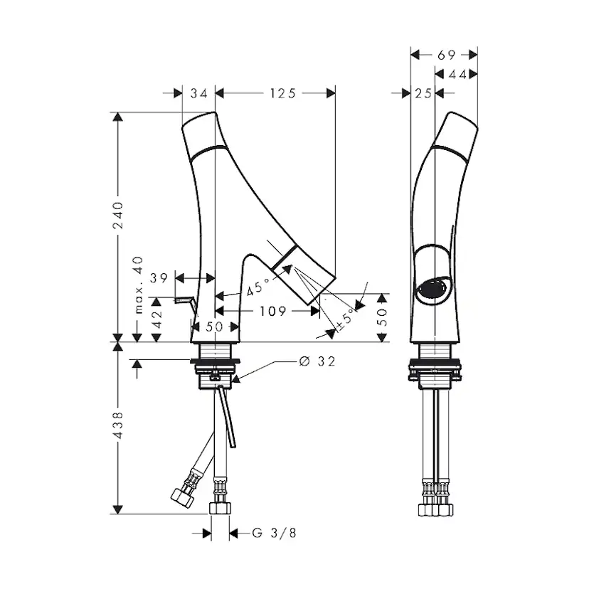 Tvättställsblandare Axor Starck Organic 50 med Lyftventil