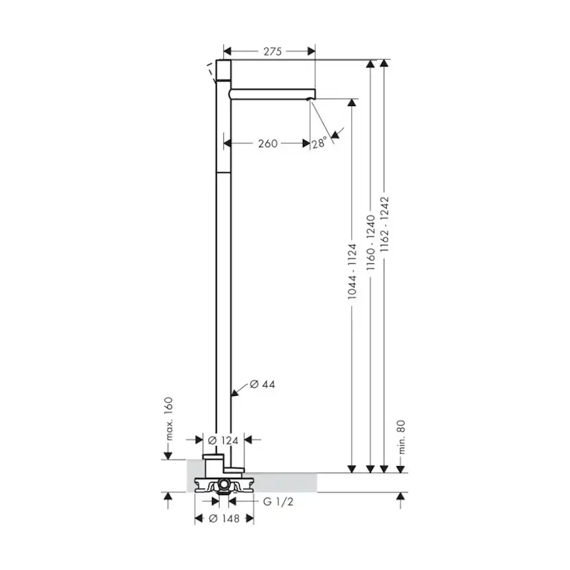 Tvättställsblandare Axor Uno 1-grepps för Golvmontage