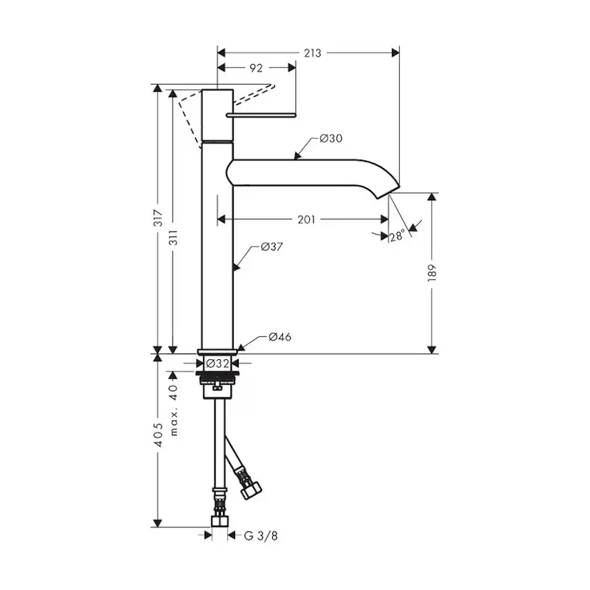 Tvättställsblandare Axor Uno 190