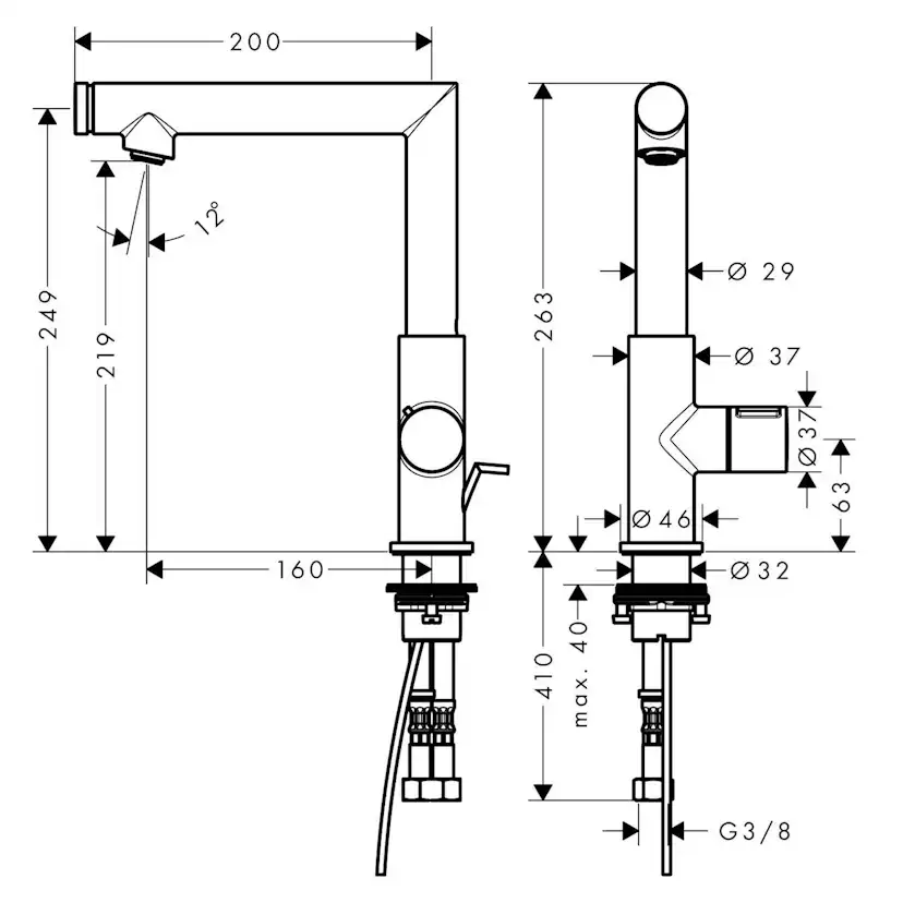 Tvättställsblandare Axor Uno Select 220 med Lyftventil