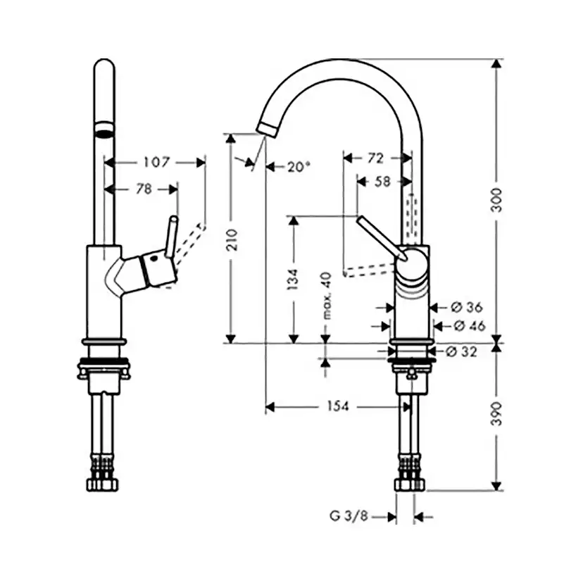 Tvättställsblandare Hansgrohe Talis 210 med Bottenventil