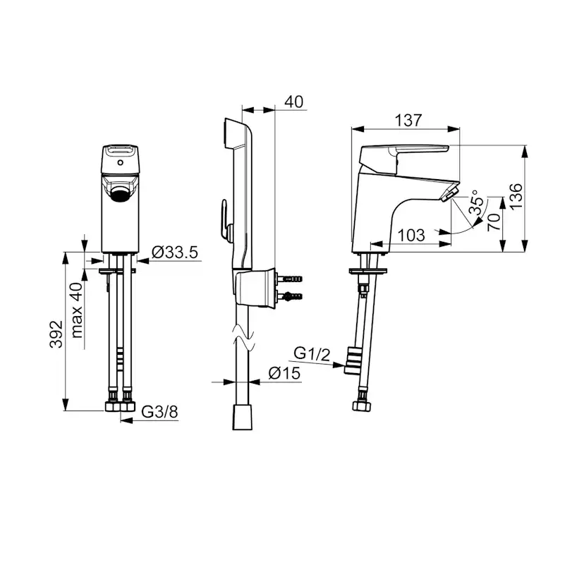 Tvättställsblandare Oras Saga med Självstängande Handdusch