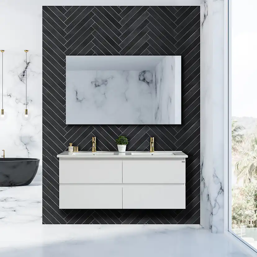 Tvättställsskåp 4AQUA Slim Med 4 Lådor & Grepplist