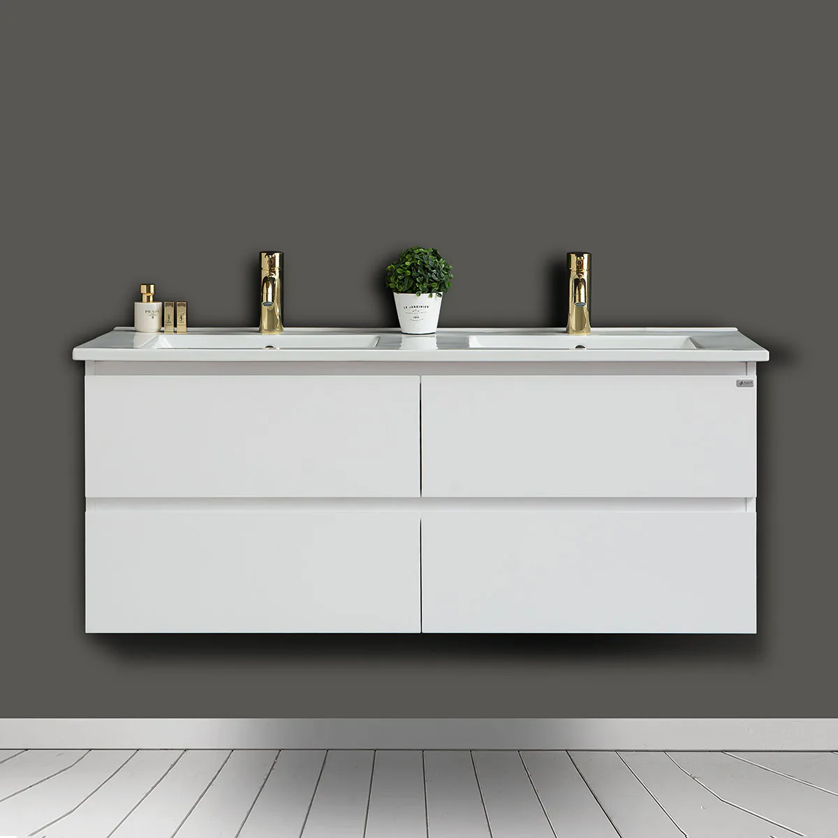 Tvättställsskåp 4AQUA Slim Med 4 Lådor & Grepplist