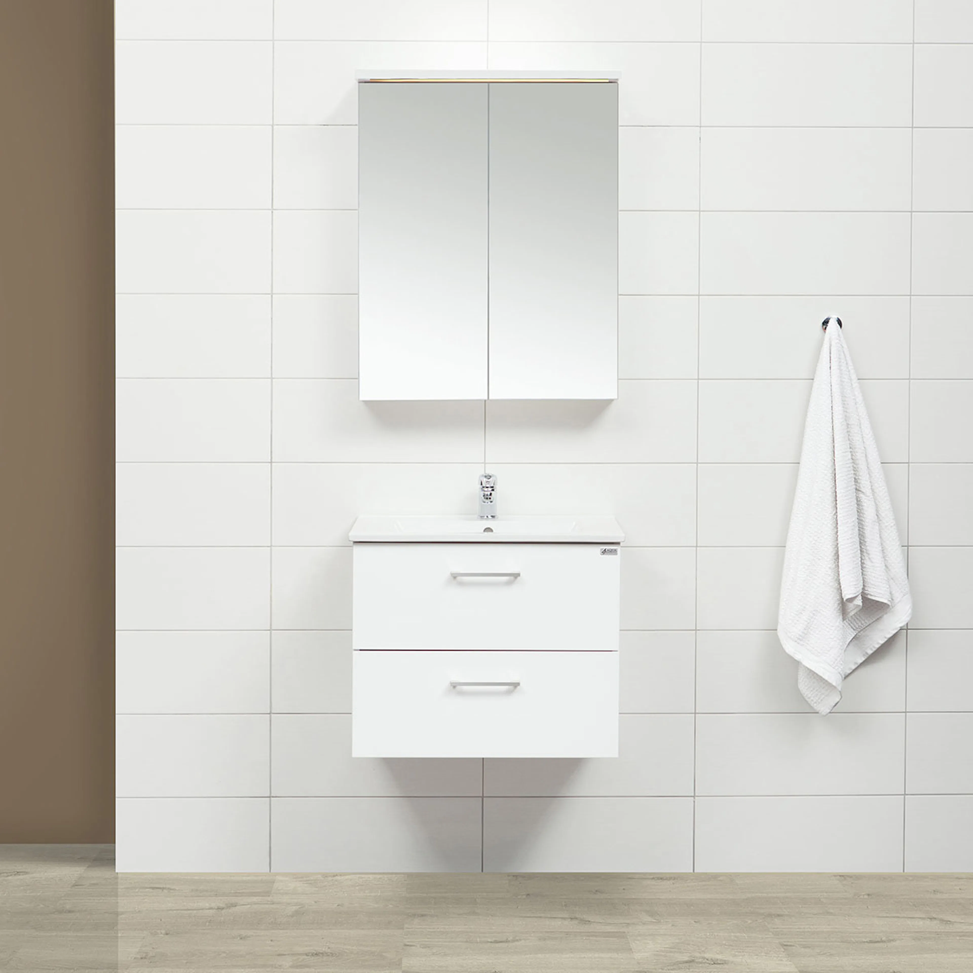 Möbelpaket 4AQUA Slim Vit 60 med Lådor och Spegelskåp