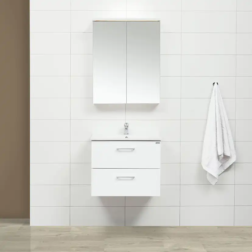 Möbelpaket 4AQUA Slim Vit 60 med Lådor och Spegelskåp