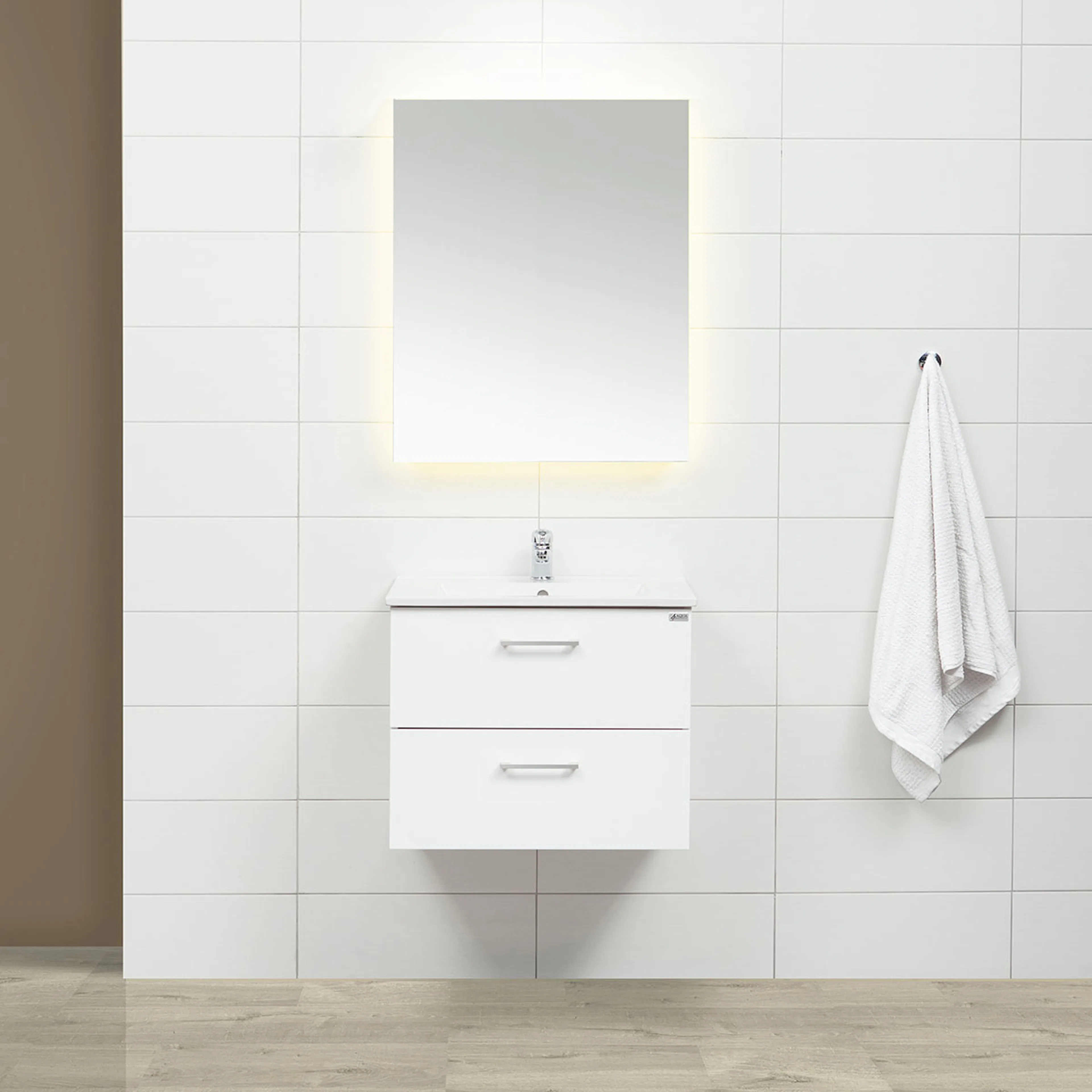 Möbelpaket 4AQUA Slim Vit 60 med Lådor och Spegel Luna LED