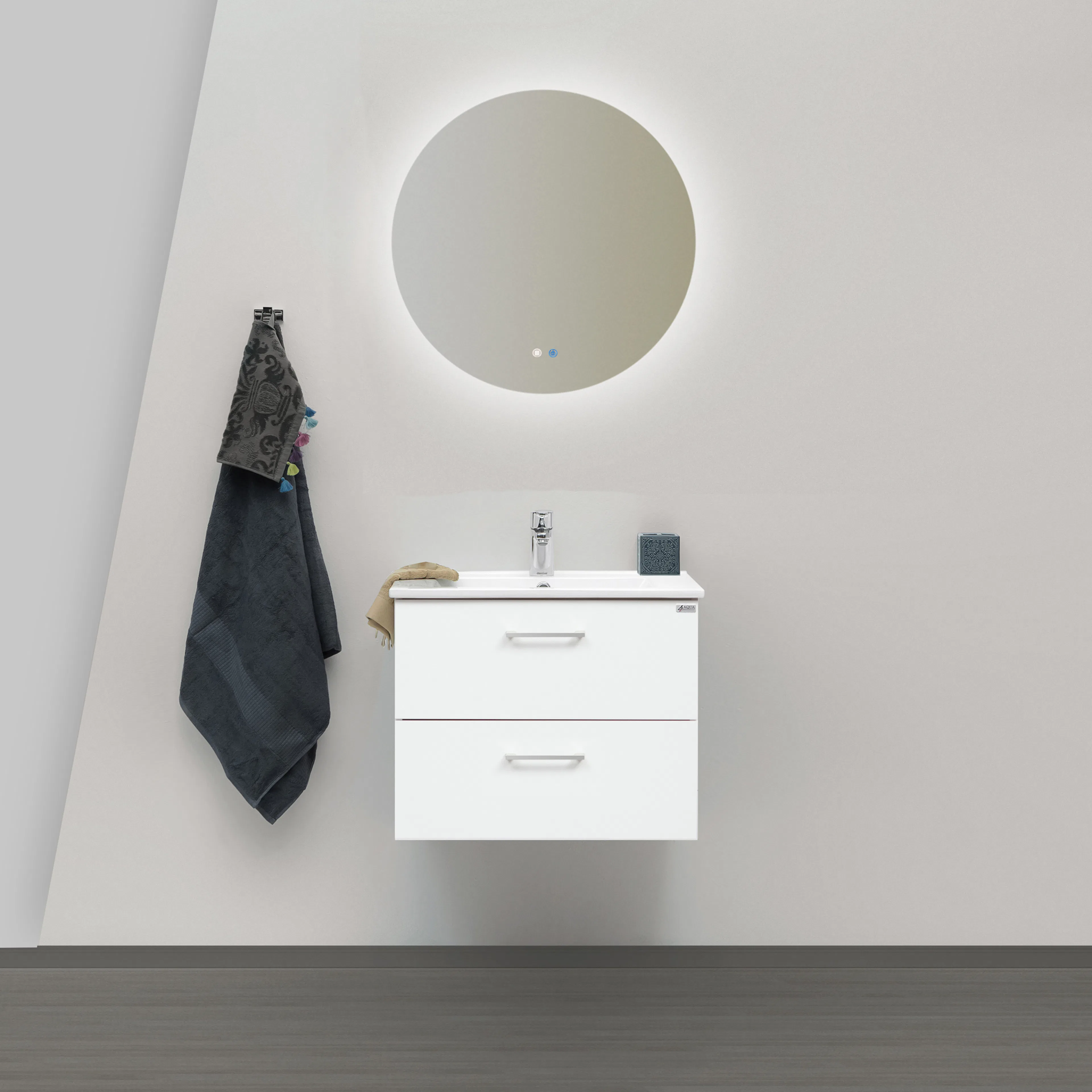 Möbelpaket 4AQUA Slim 60 med Tvättställ och Spegel Aura LED