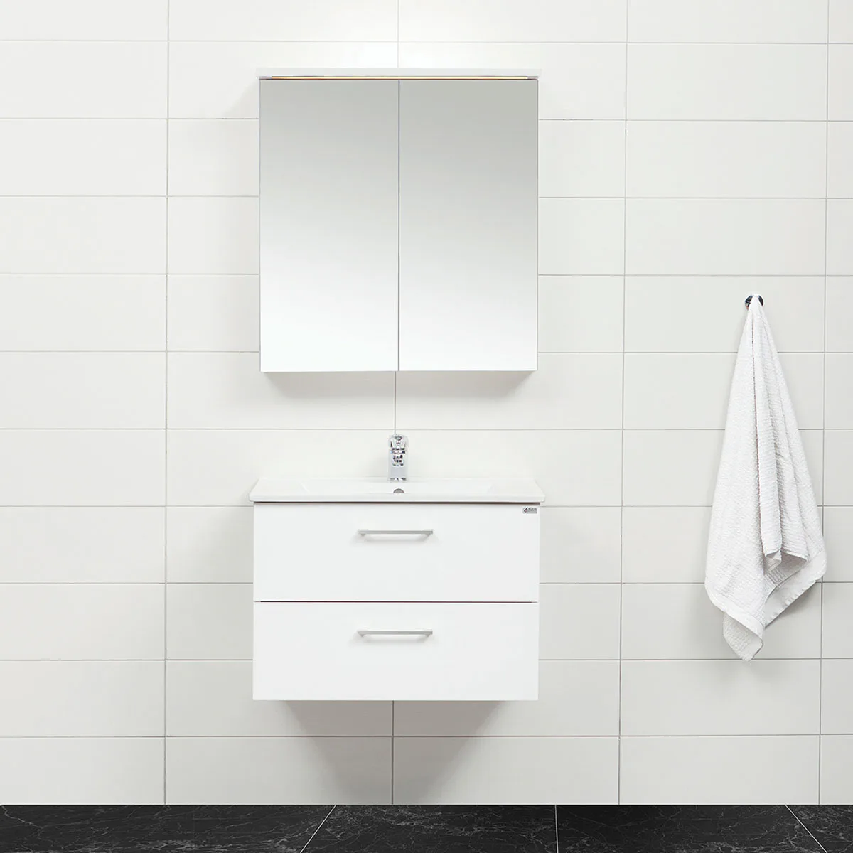 Möbelpaket 4AQUA Slim Vit 80 med Lådor och Spegelskåp