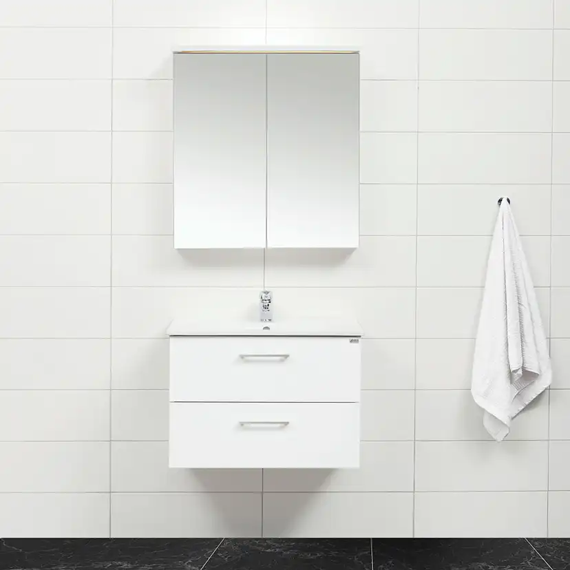Möbelpaket 4AQUA Slim Vit 80 med Lådor och Spegelskåp