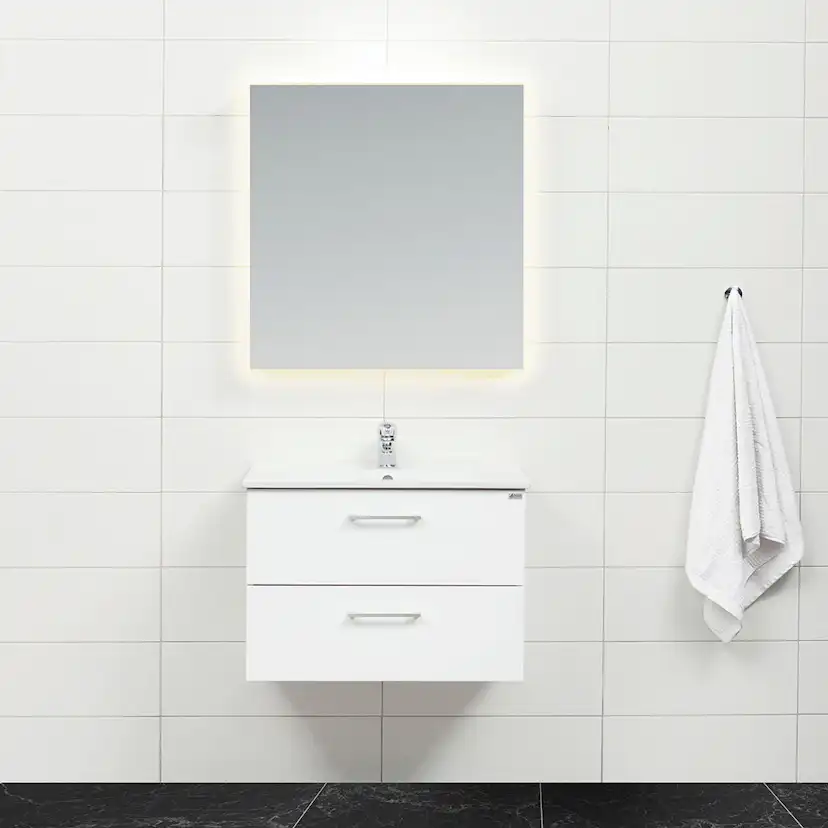 Möbelpaket 4AQUA Slim Vit 80 med Lådor och Spegel Luna LED