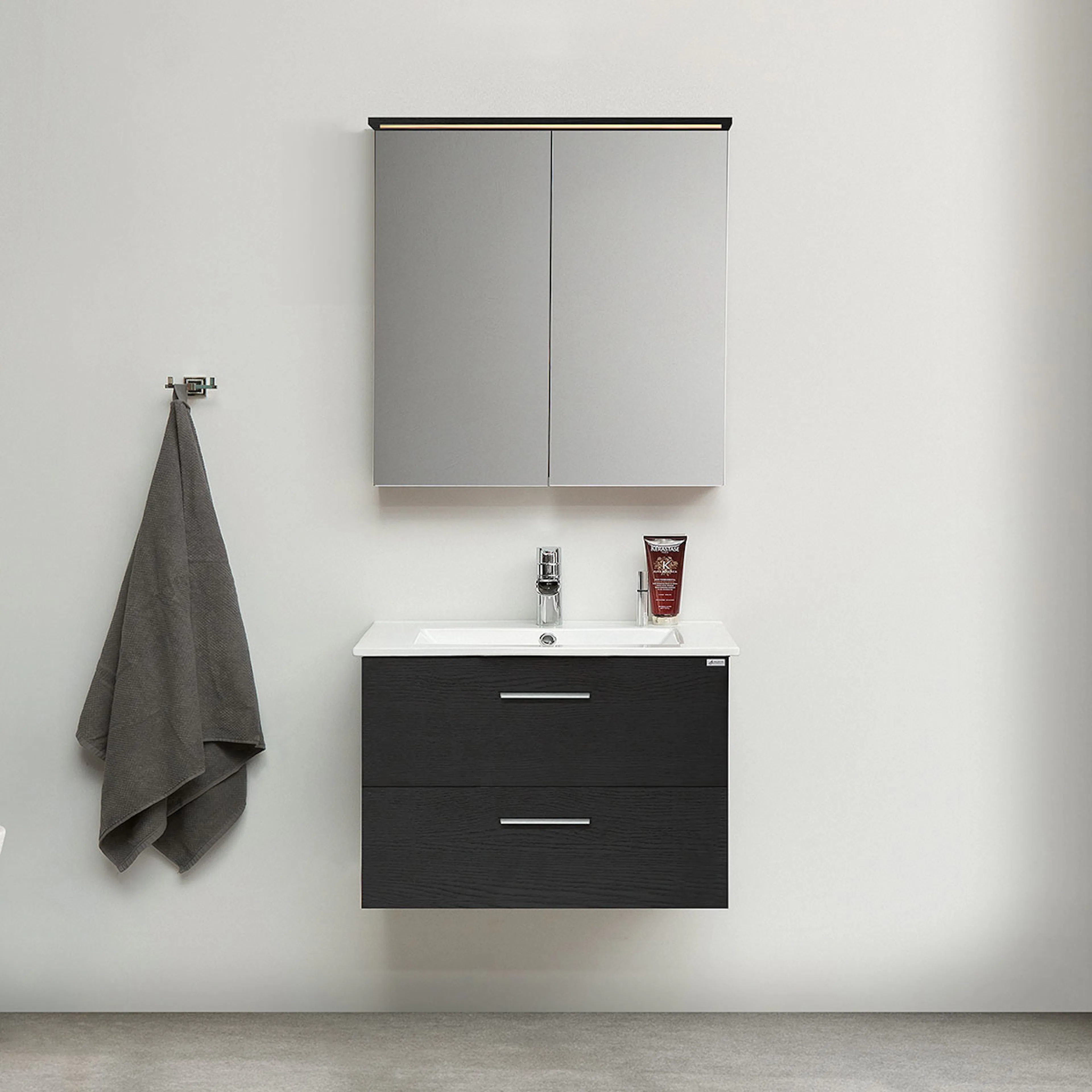 Möbelpaket 4AQUA Slim Svart Ek 80 med Lådor och Spegelskåp