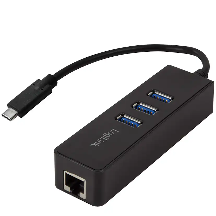 USB-C 3-Port Hub LogiLink Gigabit RJ45