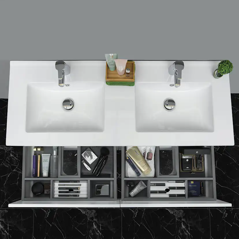 Tvättställsskåp 4AQUA Slim H Med 4 Lådor & Ramlucka