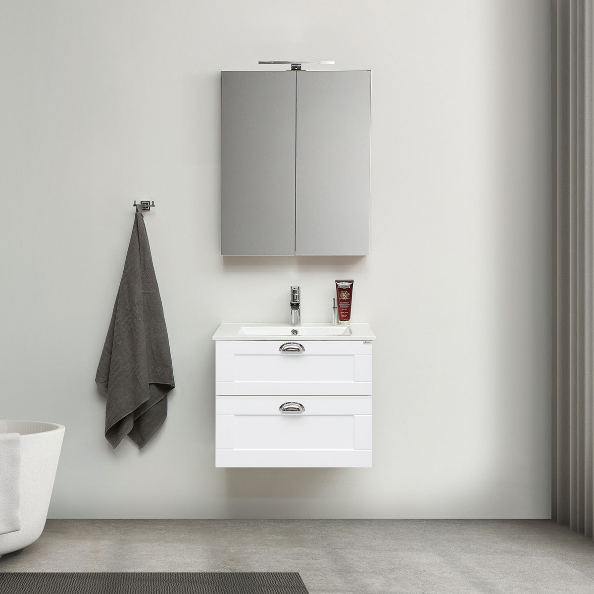 Tvättställsskåp 4AQUA Slim H Med 2 Lådor & Ramlucka