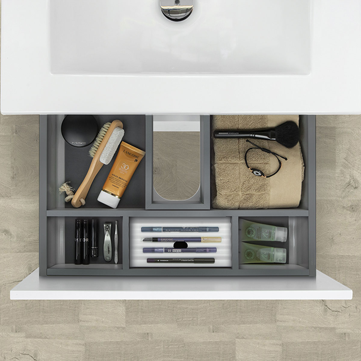 Tvättställsskåp 4AQUA Slim H Med 2 Lådor & Ramlucka