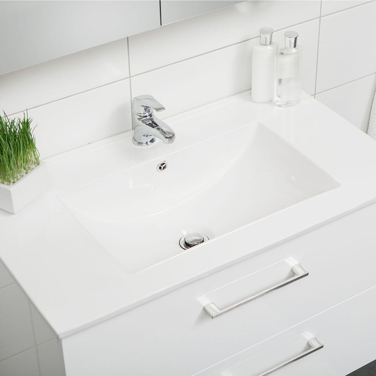 Tvättställsskåp 4AQUA Slim H Med 2 Lådor & Grepplist