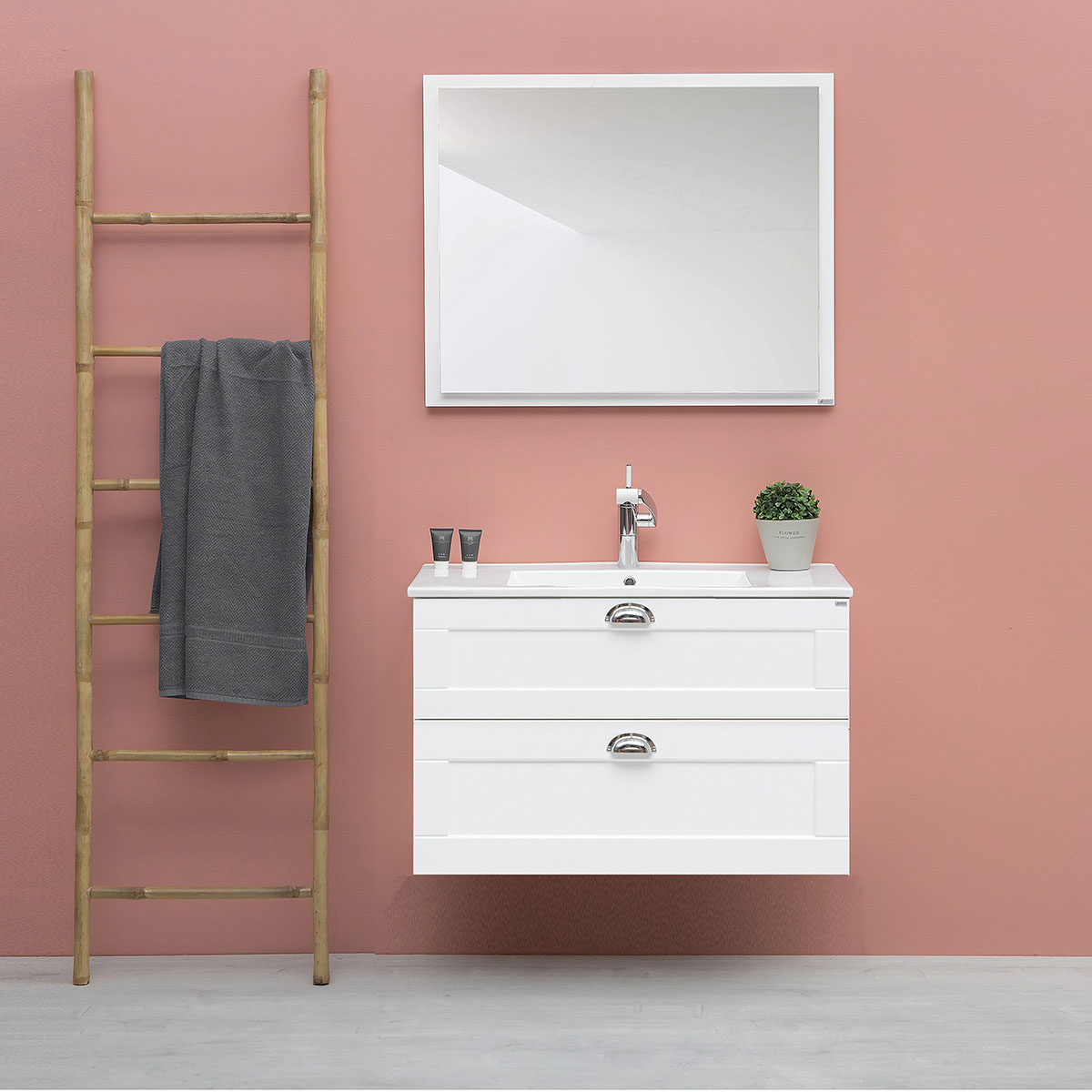 Tvättställsskåp 4AQUA Slim H Med 2 Lådor & Ramlucka