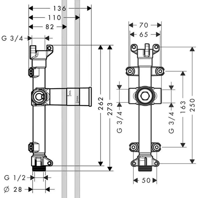 Utloppspip Axor ShowerCollection 240/120 för Inbyggnad