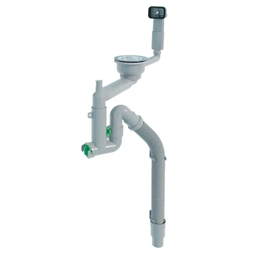 Vattenlås DecoSteel Enkel med Korgventil för Diskho & Köksvask