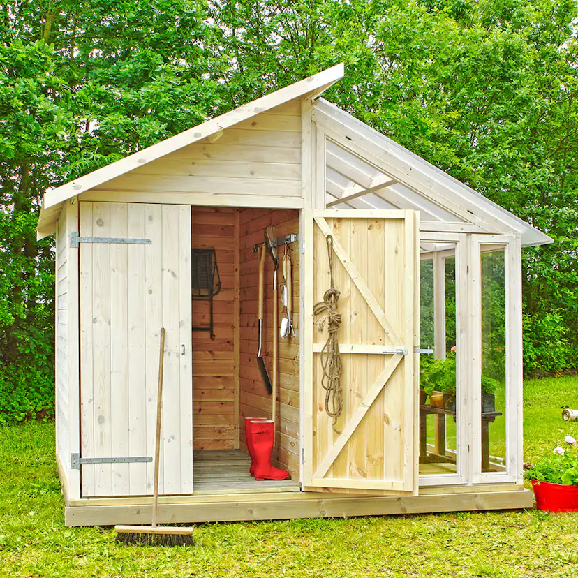 Växthus PLUS Obehandlad Furu med Förråd & Härdat Glas, 6,6 m²