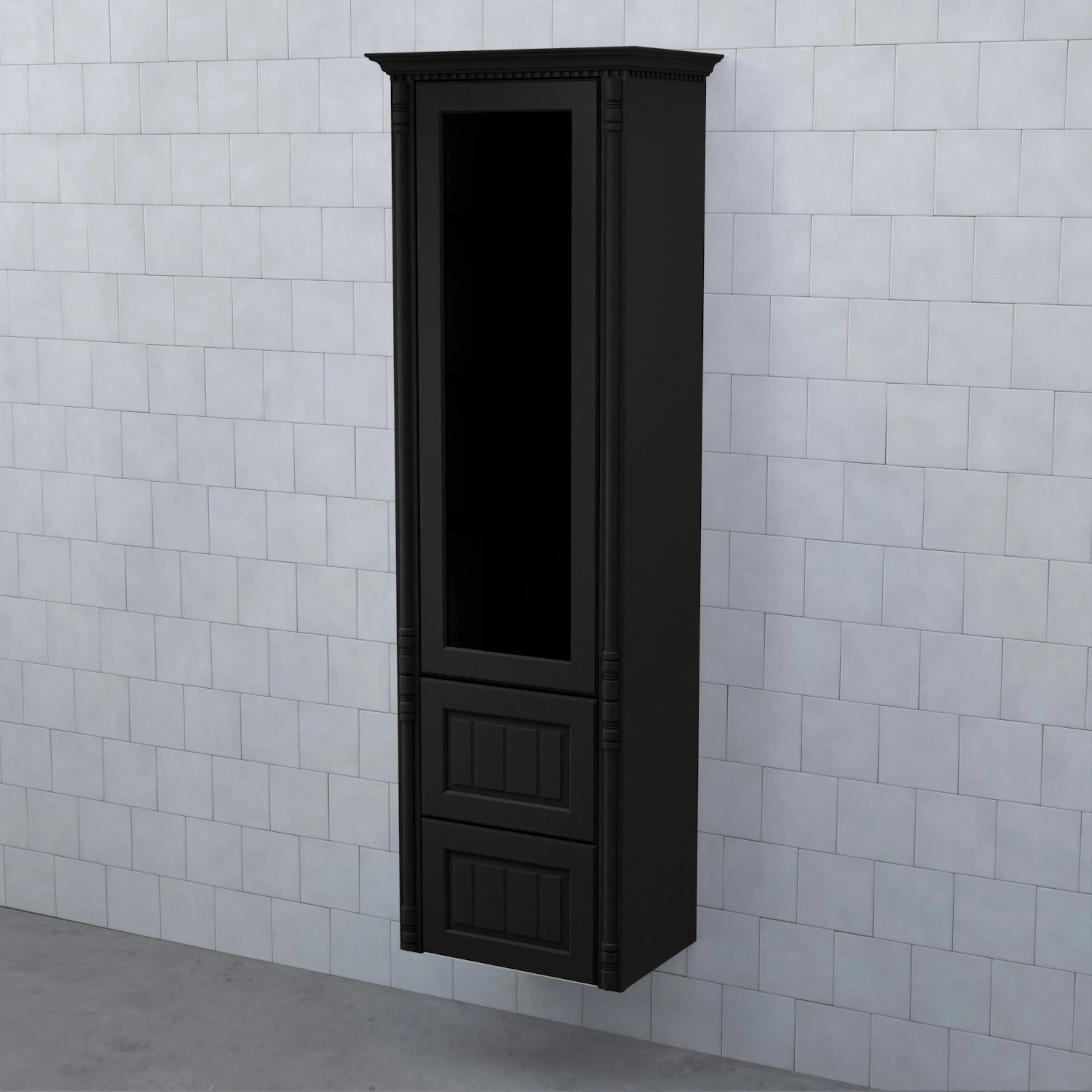 Högskåp Björbo Badrum Valhall Vitrinlucka med Två Lådor