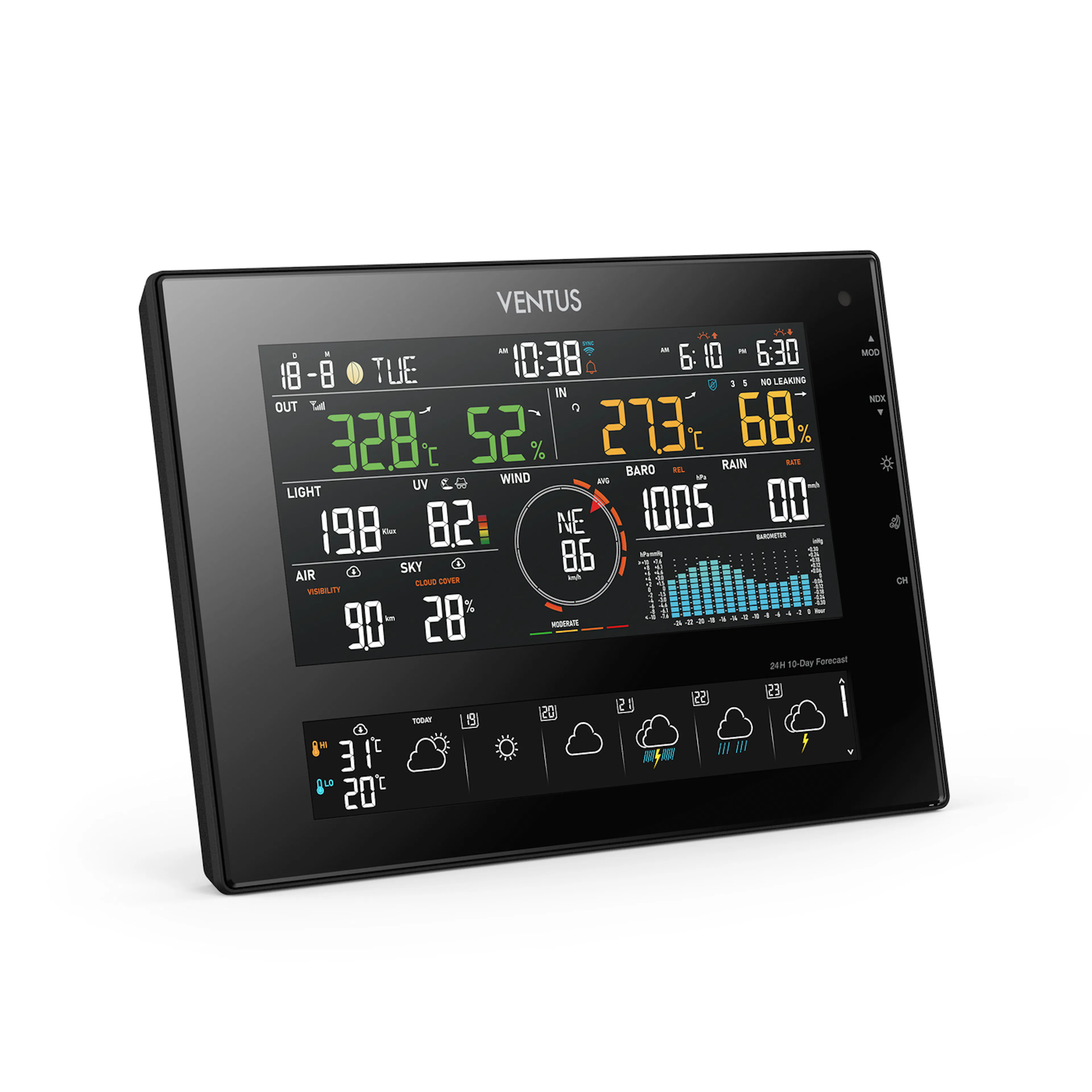 Väderstation Ventus Trådlös W850 Svart Termometer med Wifi & 10 Dagars Prognos