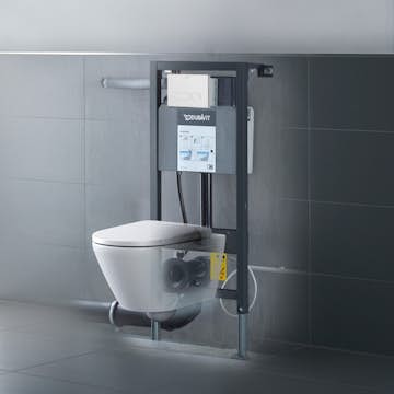 Toalettpaket Duravit D-Code med Vägghängd Toalettstol, Fixtur och Spolknapp